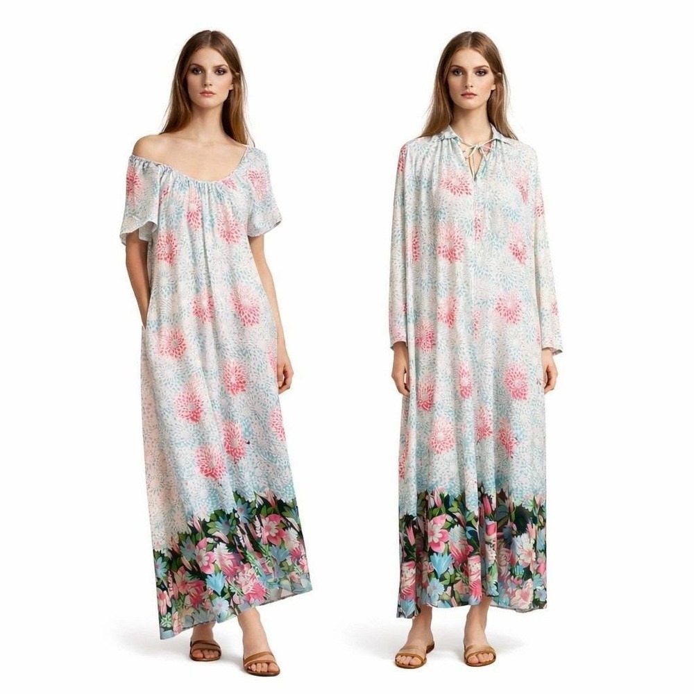 Givenchy‎ Intimates 1980s Floral Dahlia Print Peignoir Set Size Medium